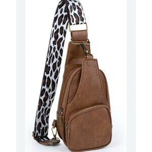 MEEJUNE Small Vegan Leather Crossbody Sling Bag W/Animal Print Guitar Strap New
